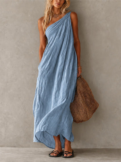 Women's Simple Classy One Shoulder Sleeveless Maxi Dress
