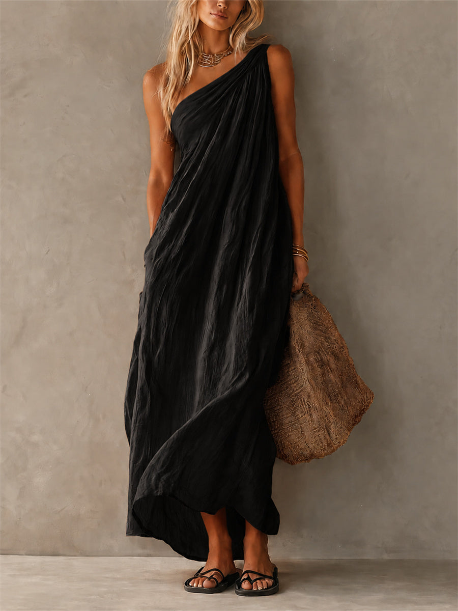 Women's Simple Classy One Shoulder Sleeveless Maxi Dress