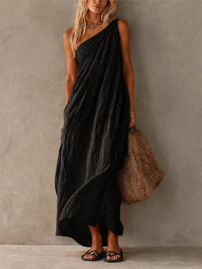 Women's Simple Classy One Shoulder Sleeveless Maxi Dress