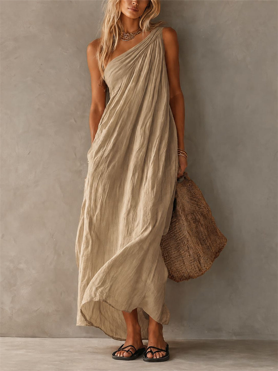 Women's Simple Classy One Shoulder Sleeveless Maxi Dress