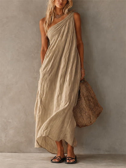 Women's Simple Classy One Shoulder Sleeveless Maxi Dress