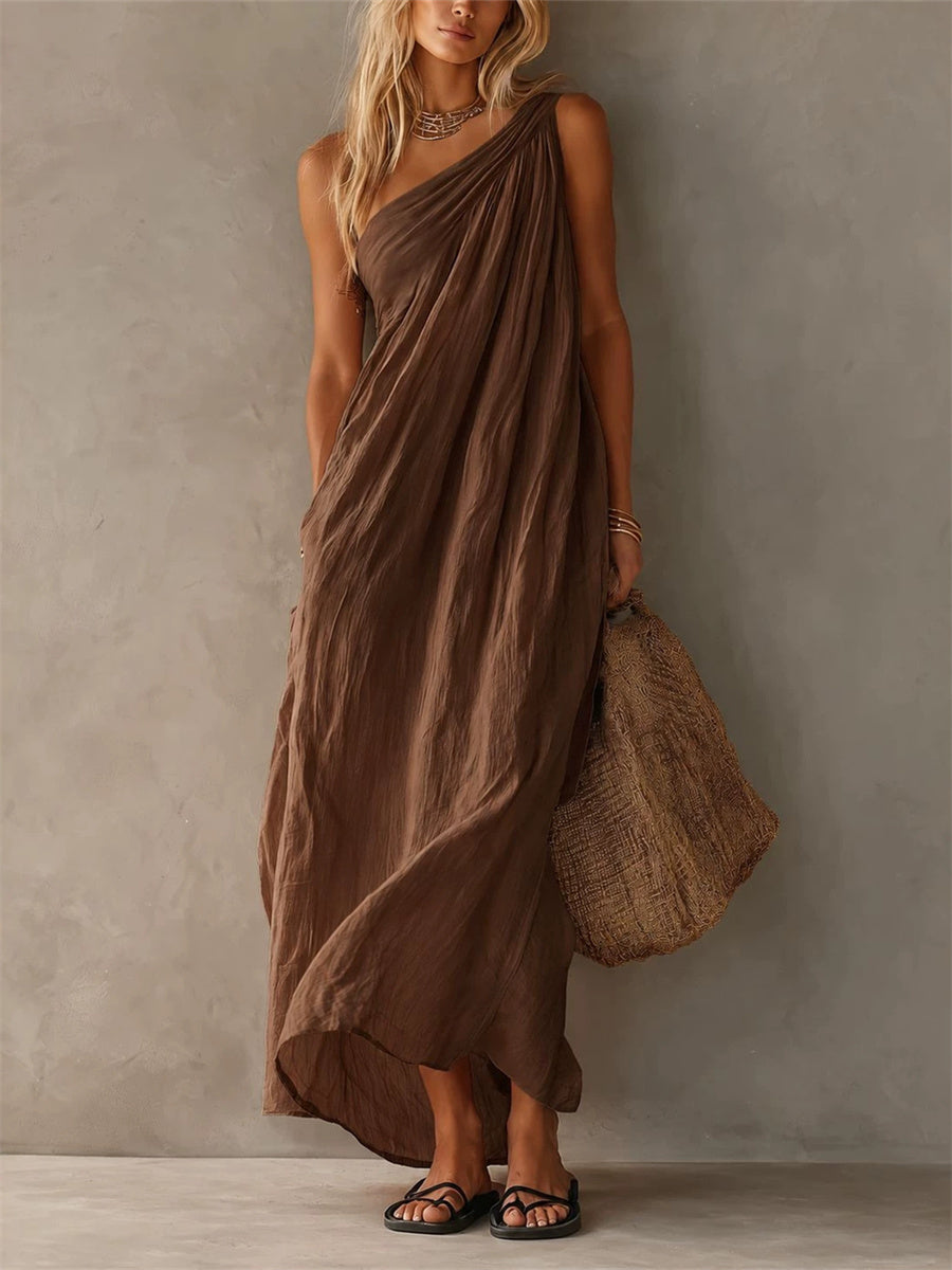 Women's Simple Classy One Shoulder Sleeveless Maxi Dress