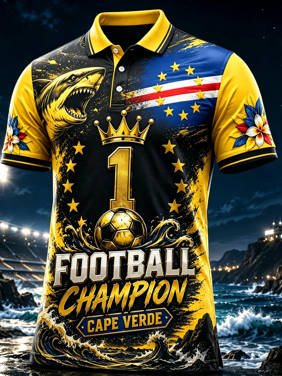 Men's Cape Verde Football Match Cheering Element Art Print Polo Shirt