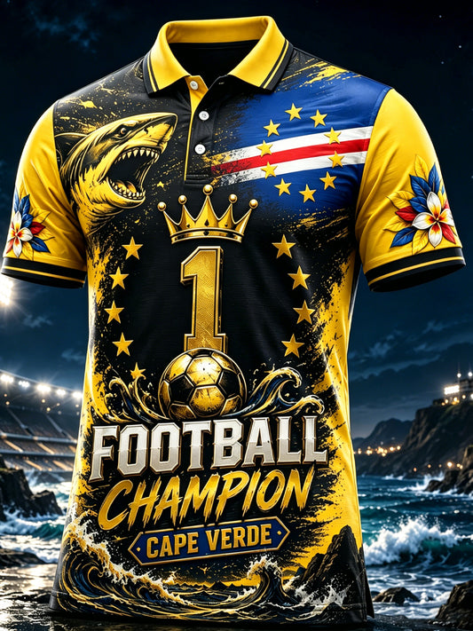 Men's Cape Verde Football Match Cheering Element Art Print Polo Shirt