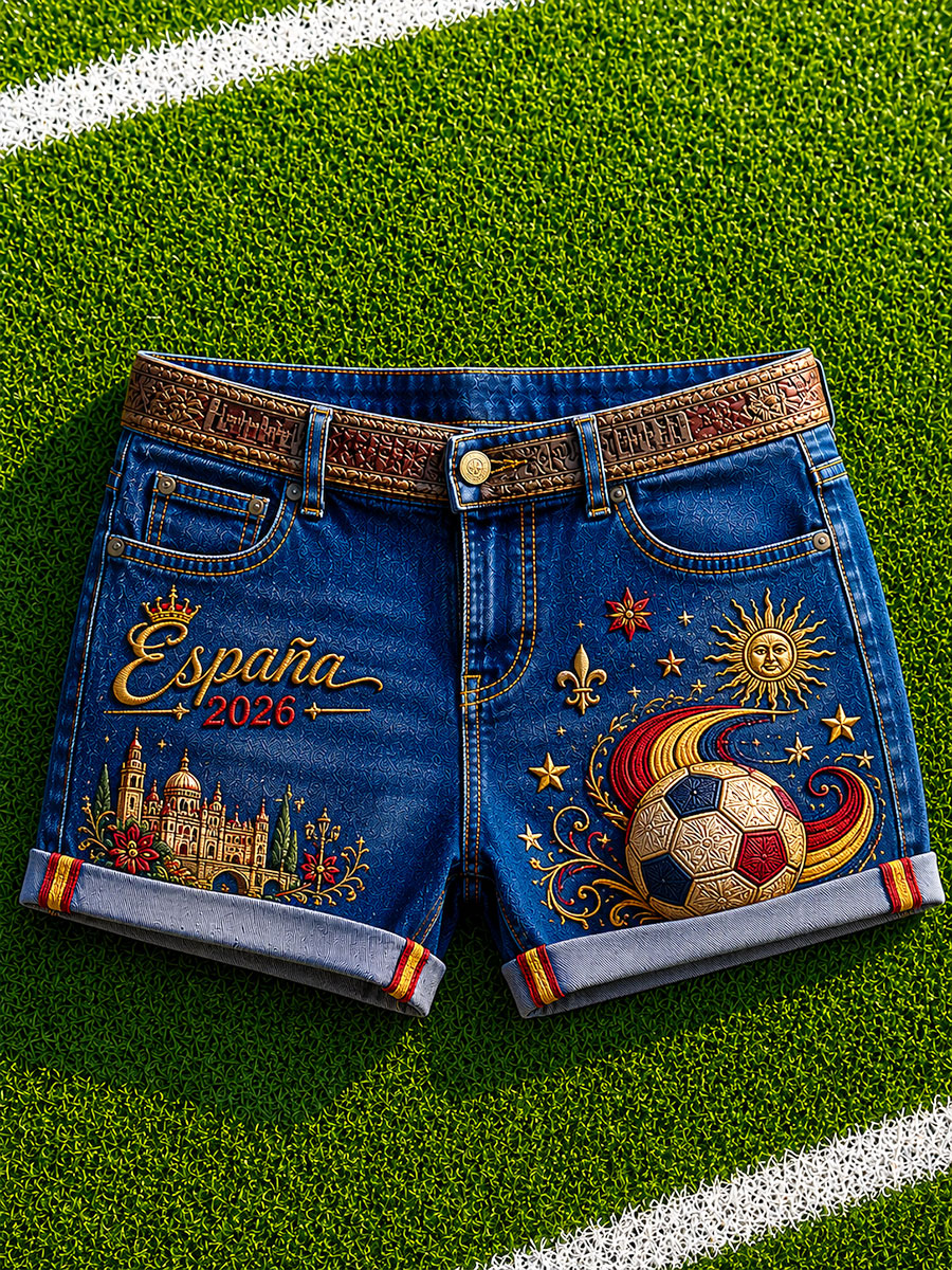 Women's 2026 Spanish Football Print Casual Shorts