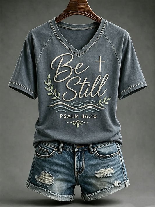 Women's Be Still V-neck off-shoulder Short-sleeved T-shirt