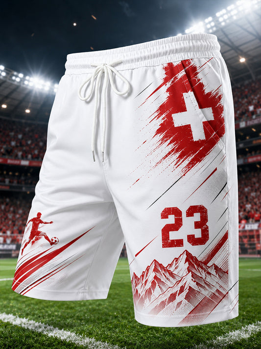 Men's Alpine- And Soccer-Inspired Print Athletic Shorts