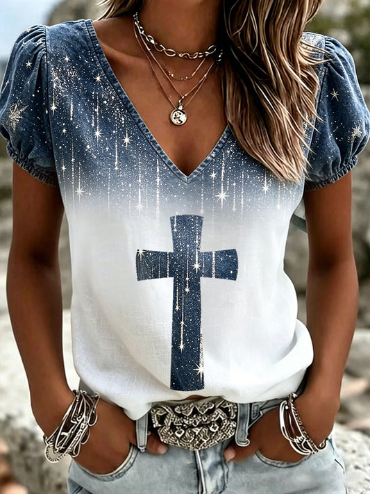 Women's Starry Faith Art So Will I Printed T-shirt