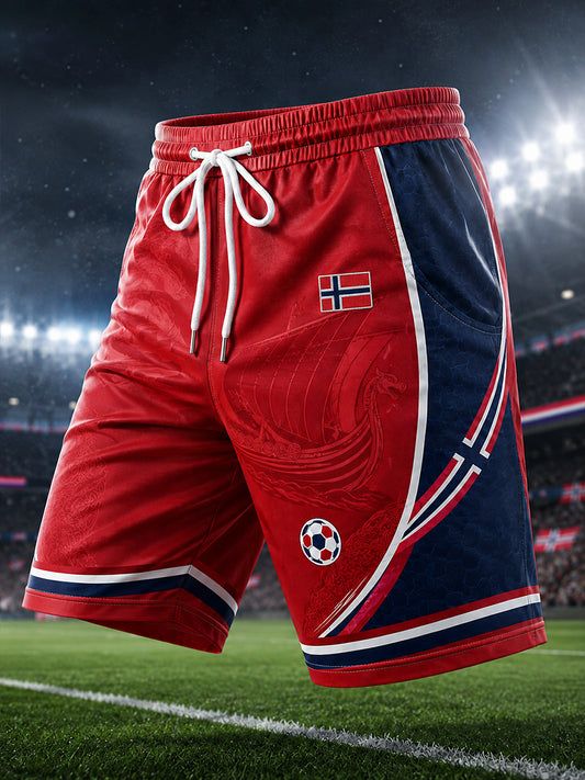 Men's Viking And Football-Themed Print Athletic Shorts