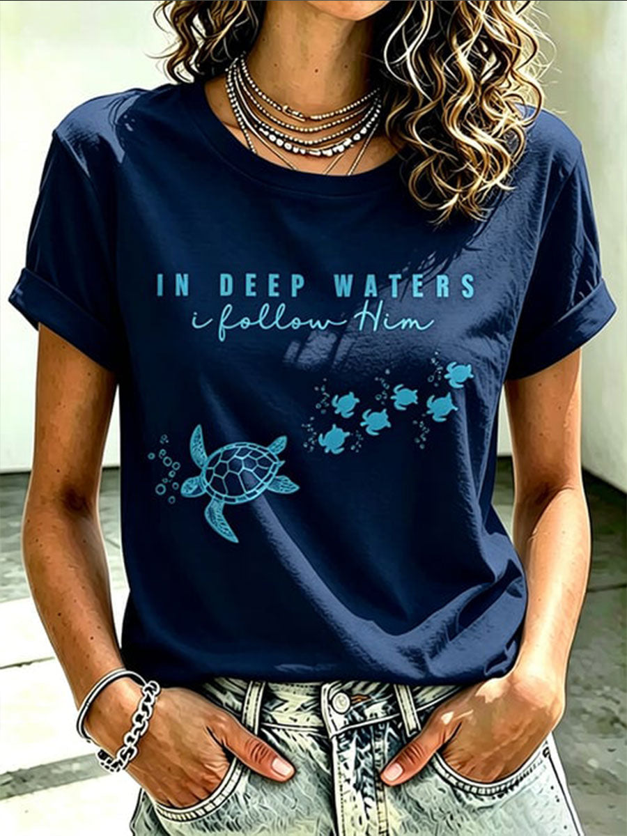 Women's In Deep Waters I Follow Him Short-sleeved T-shirt