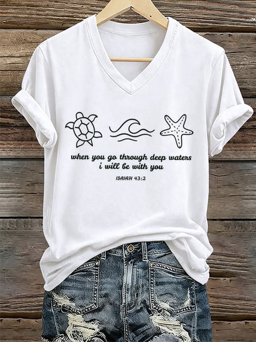 Women's When You Go Though Deep Waters I Will Be With You Short Sleeve T-Shirt