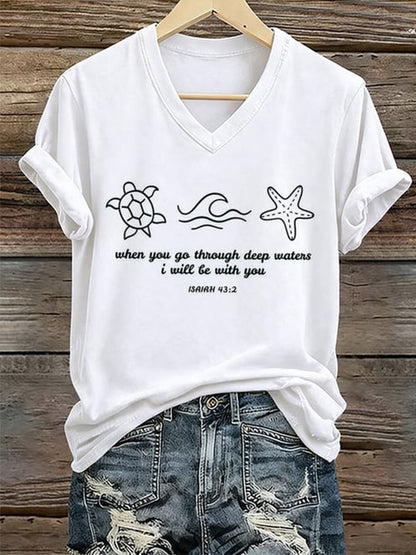 Women's When You Go Though Deep Waters I Will Be With You Short Sleeve T-Shirt