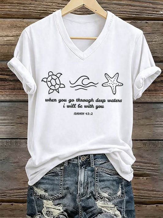Women's When You Go Though Deep Waters I Will Be With You Short Sleeve T-Shirt