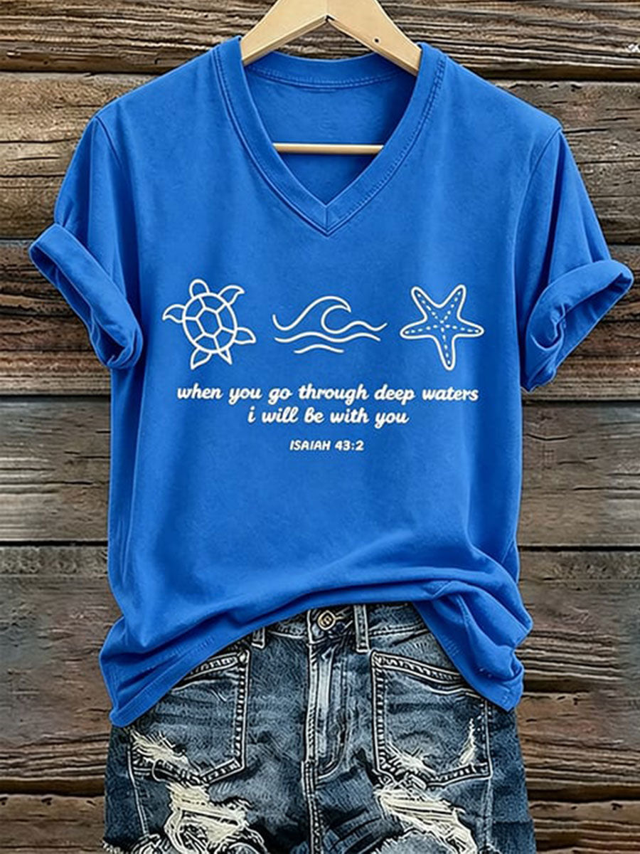 Women's When You Go Though Deep Waters I Will Be With You Short Sleeve T-Shirt