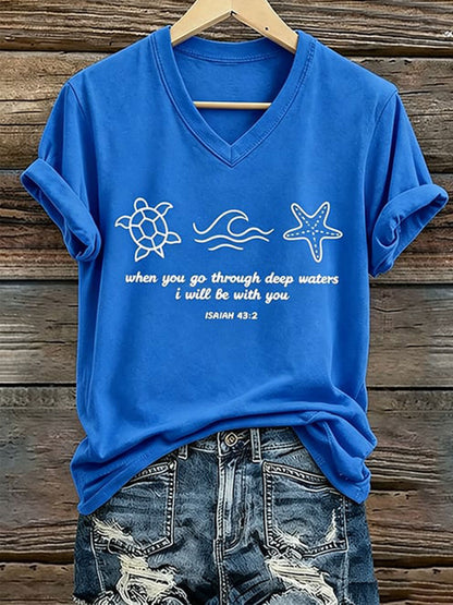 Women's When You Go Though Deep Waters I Will Be With You Short Sleeve T-Shirt