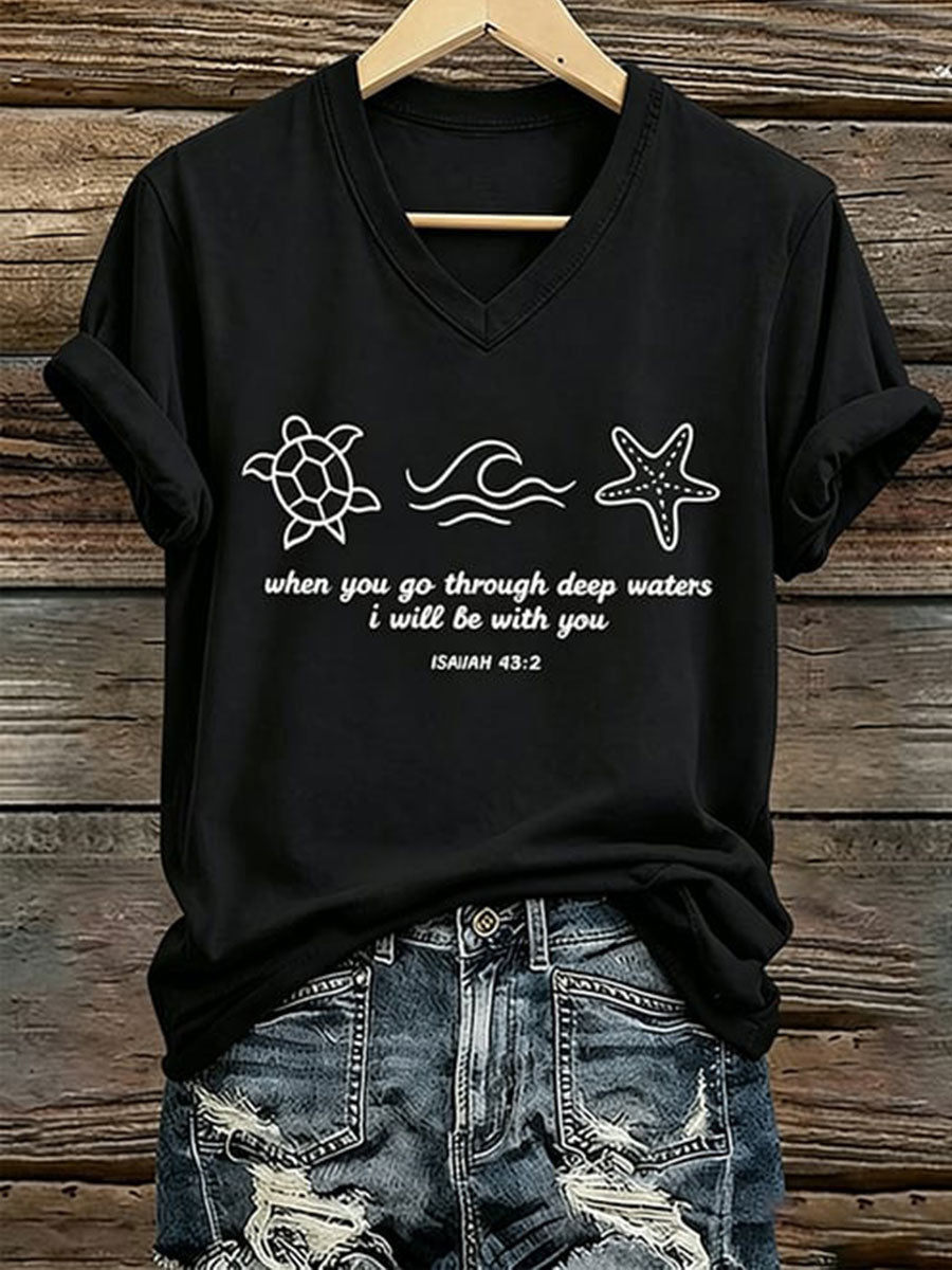 Women's When You Go Though Deep Waters I Will Be With You Short Sleeve T-Shirt