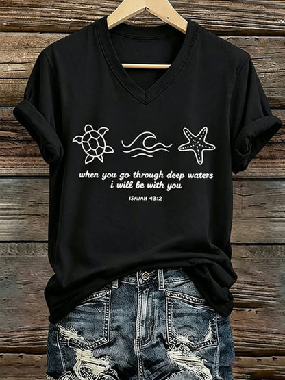 Women's When You Go Though Deep Waters I Will Be With You Short Sleeve T-Shirt