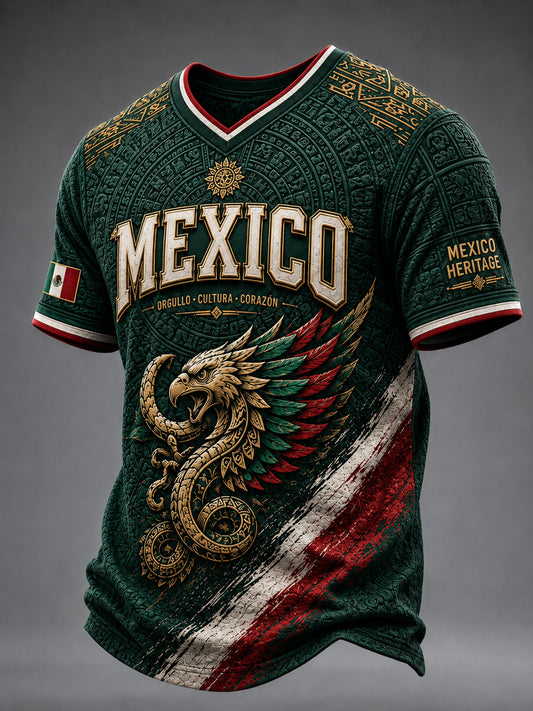 Men's Mexico Football Lover Art V-neck Short Sleeve T-shirt