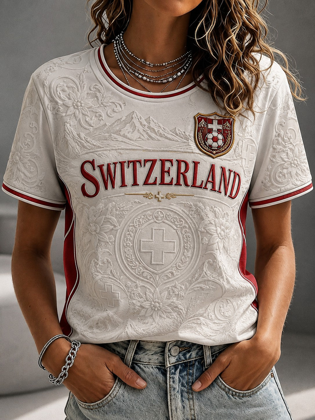 Women's Switzerland Football Printed T-shirt