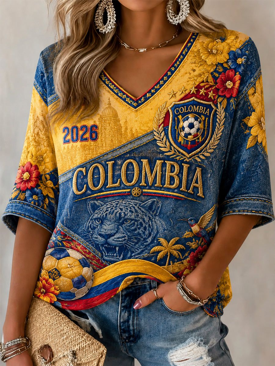 Women's 2026 Colombia Soccer Patchwork Casual T-Shirt
