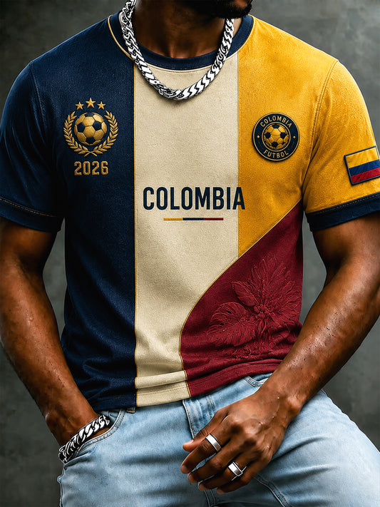 Men's 2026 Columbia Soccer Patchwork Casual T-Shirt