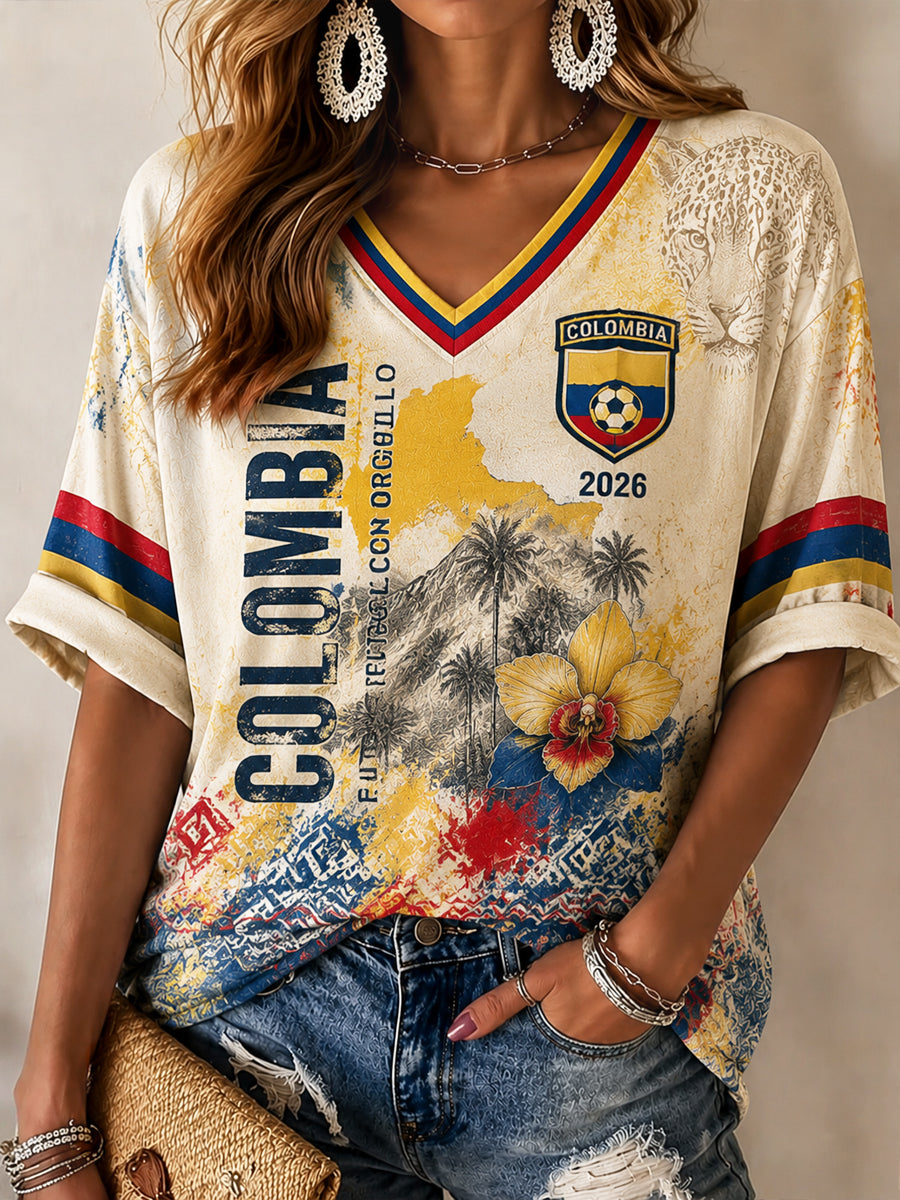 Women's 2026 Colombia Soccer Art V-Neck T-Shirt