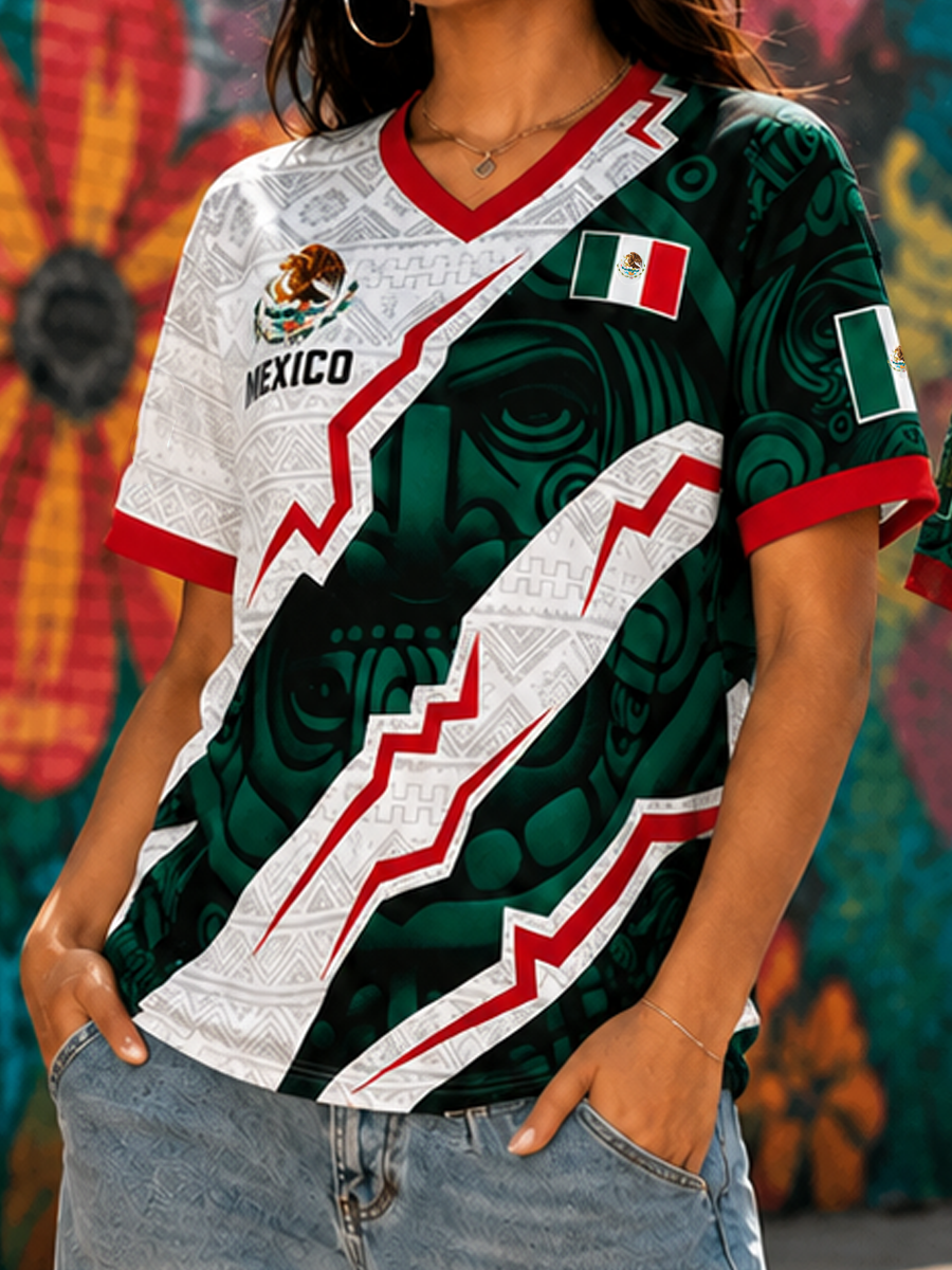 Women's Mexico Football Lover Art Printed short-sleeved T-shirt