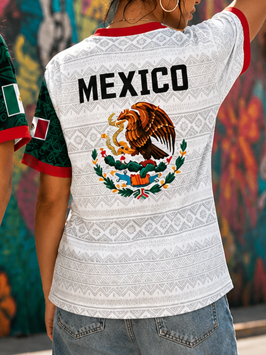 Women's Mexico Football Lover Art Printed short-sleeved T-shirt