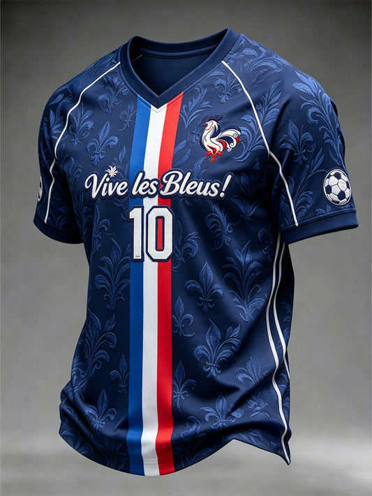 Men's Color Combination Design Football Element Pattern Print V Neck T-shirt