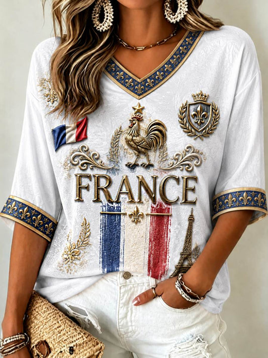 Women's Mid-length Sleeves V-Neck T-Shirt