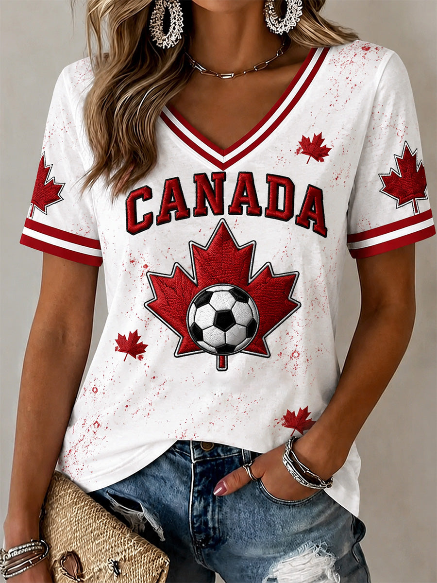 Women's Canada Soccer Graphic Print Casual V-Neck Tee