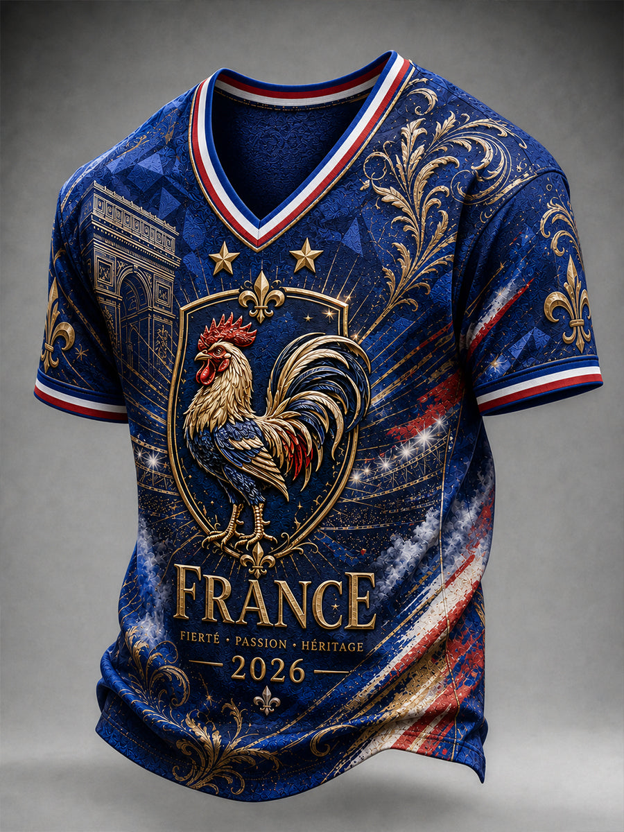Men's French Football V-neck T-shirt