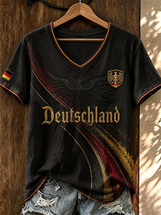 Women's Germany Football Printed V-neck T-shirt