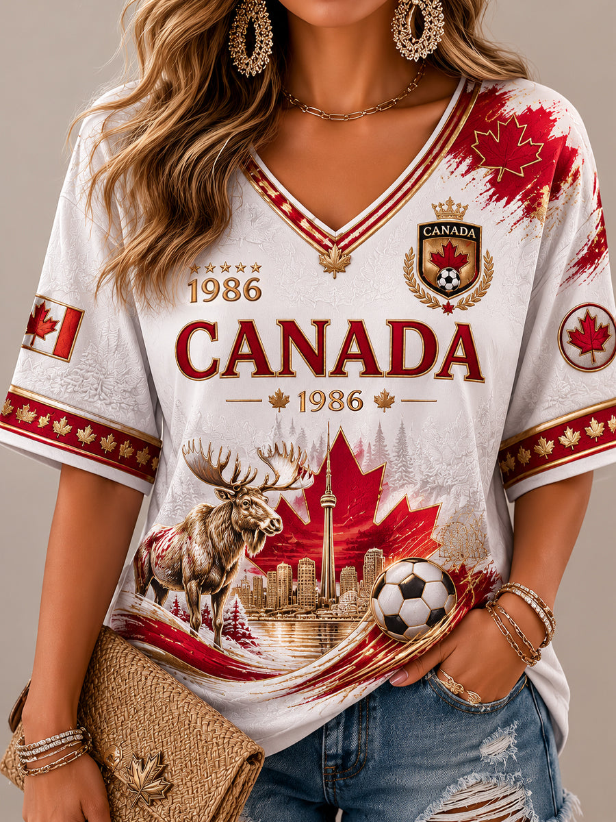Women's Retro 2026 Canadian Soccer Maple Leaf Commemorative T-Shirt