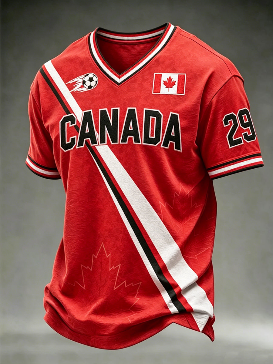 Men's Canada Soccer Printed Vintage Fashion Loose Short Sleeve T-Shirt