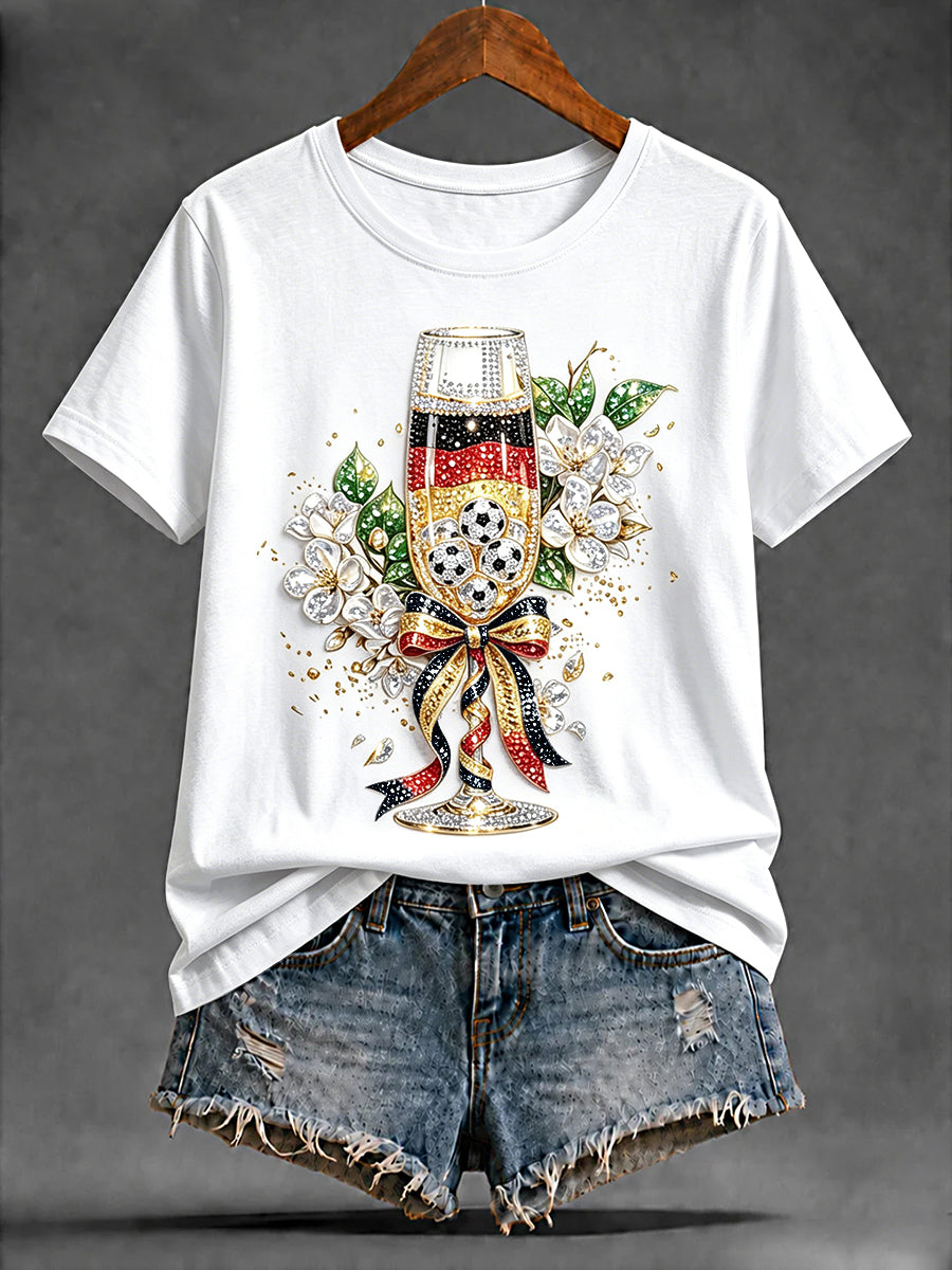 Women’s German Football Champagne Print Casual T-shirt