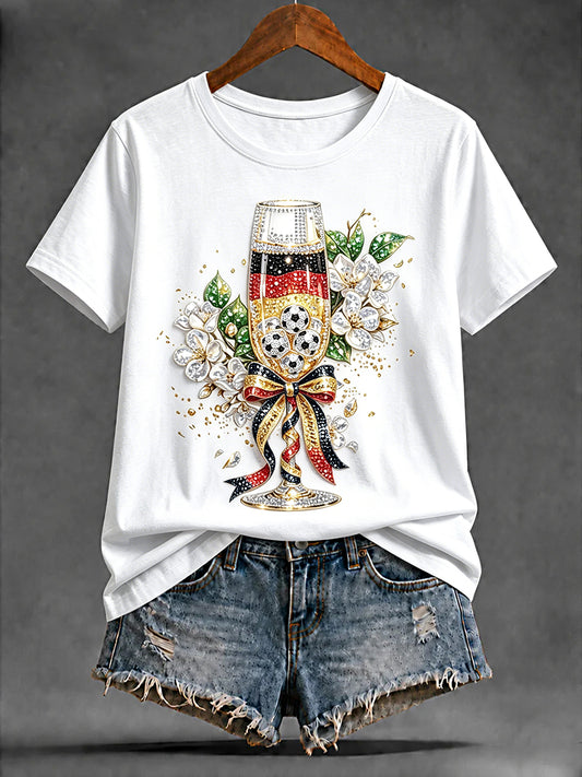 Women’s German Football Champagne Print Casual T-shirt