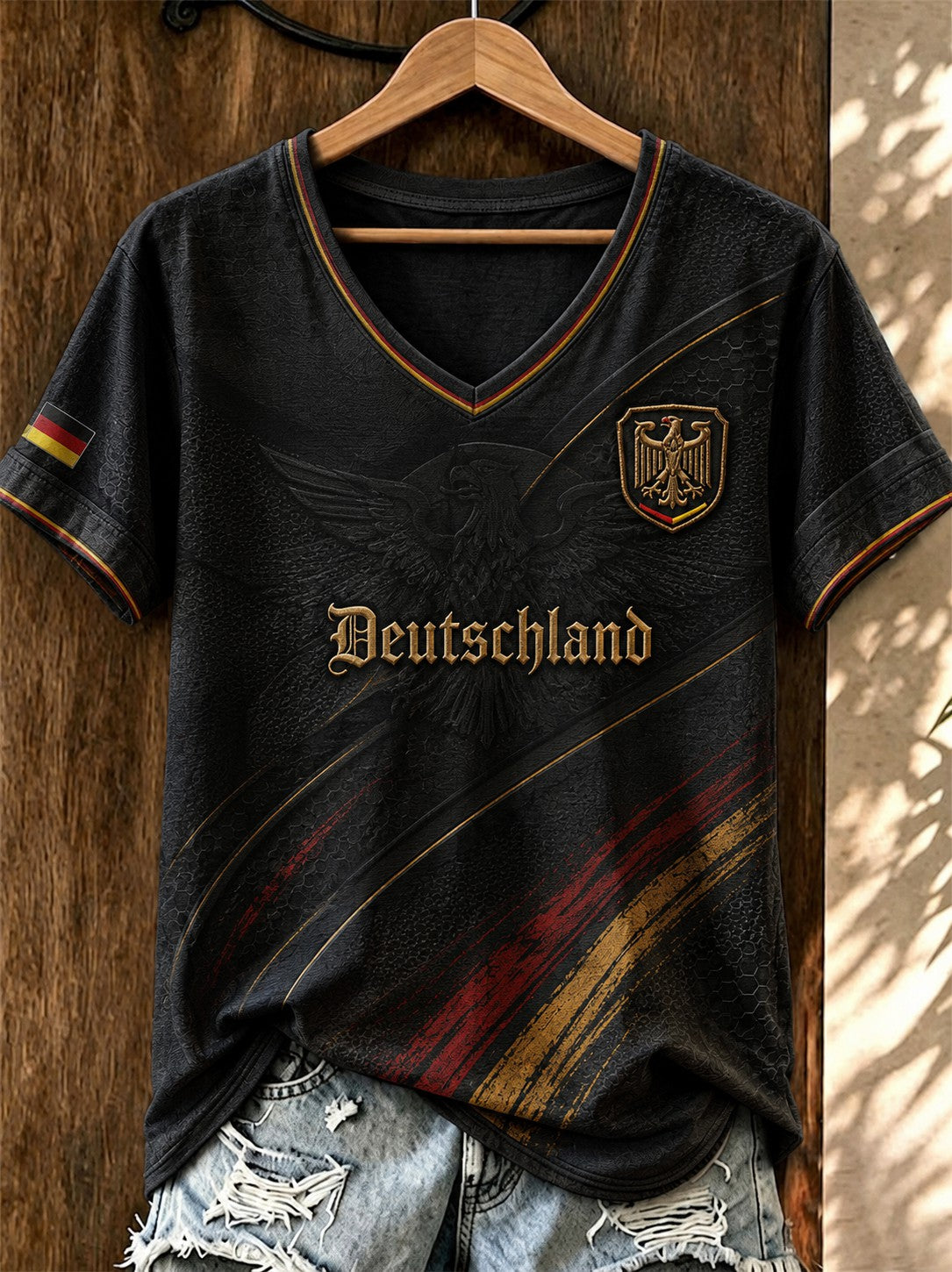Women's Germany Football Printed V-neck T-shirt