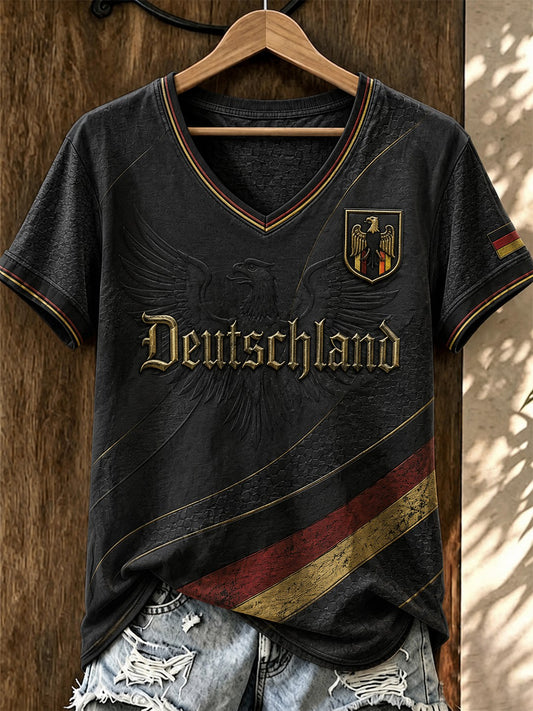 Women's Germany Football Printed V-neck T-shirt