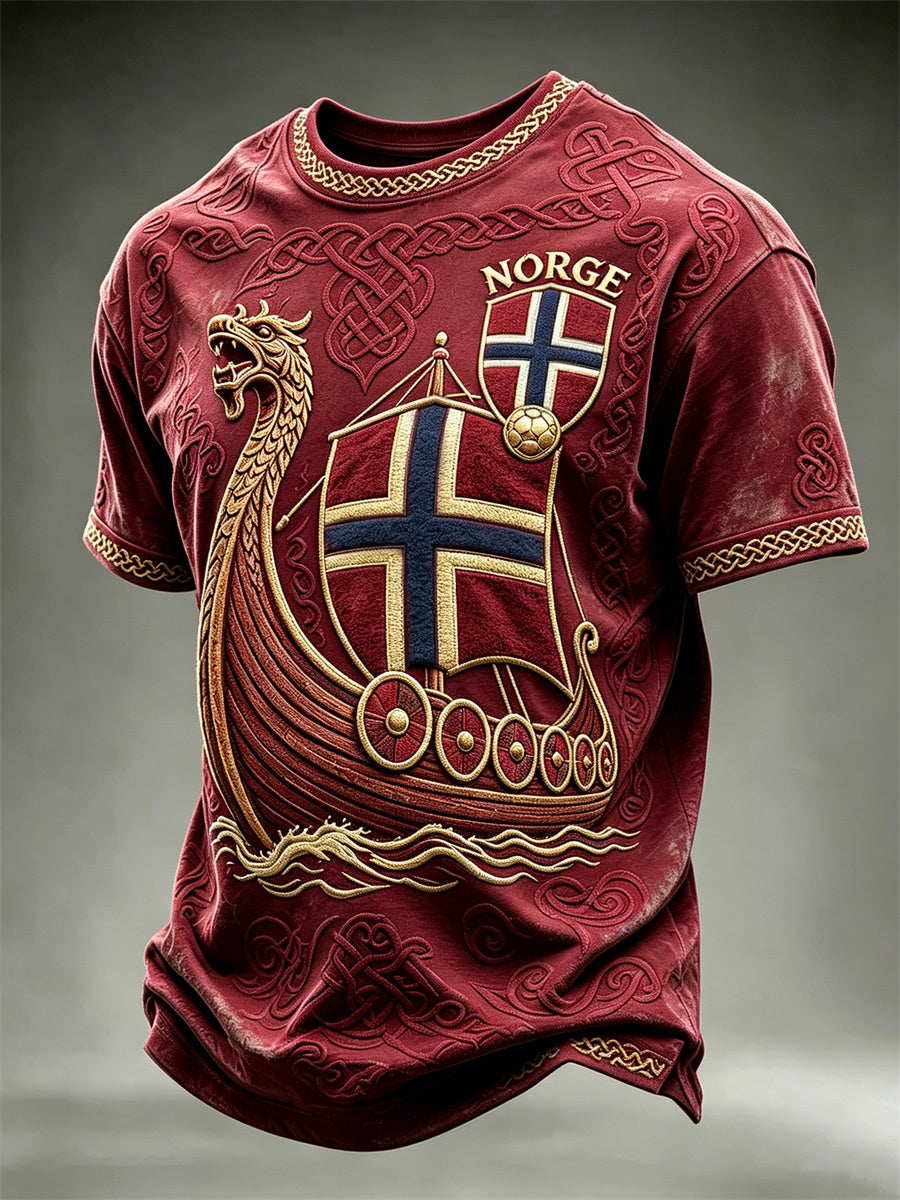 Men's Norway Football Viking Ship Celtic Knot Print short sleeves t-shirt