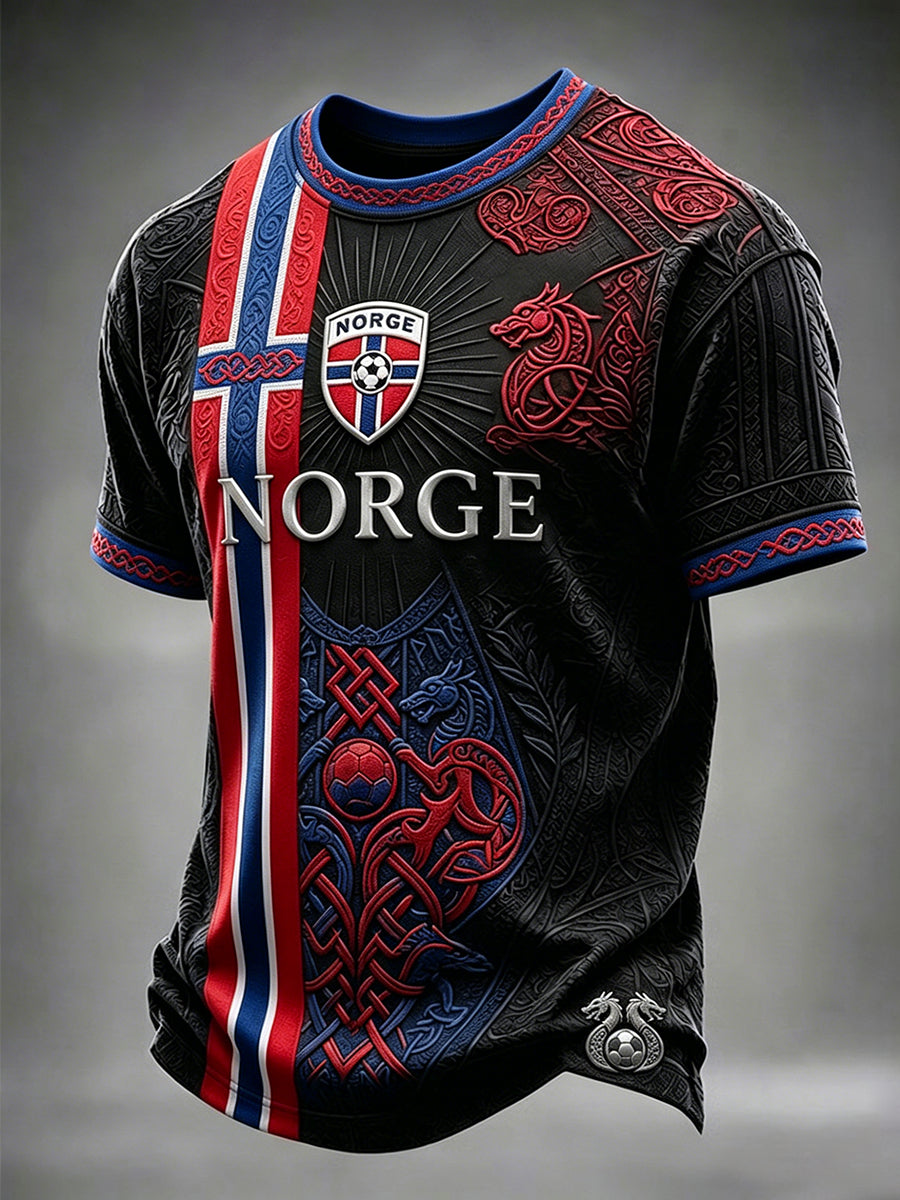 Men's Norway Football Viking Inspired Pattern Print Short Sleeves T-shirt