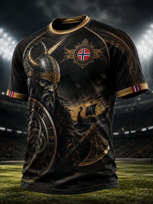 Men's Viking And Football-Themed Print Raglan Short-Sleeve T-Shirt