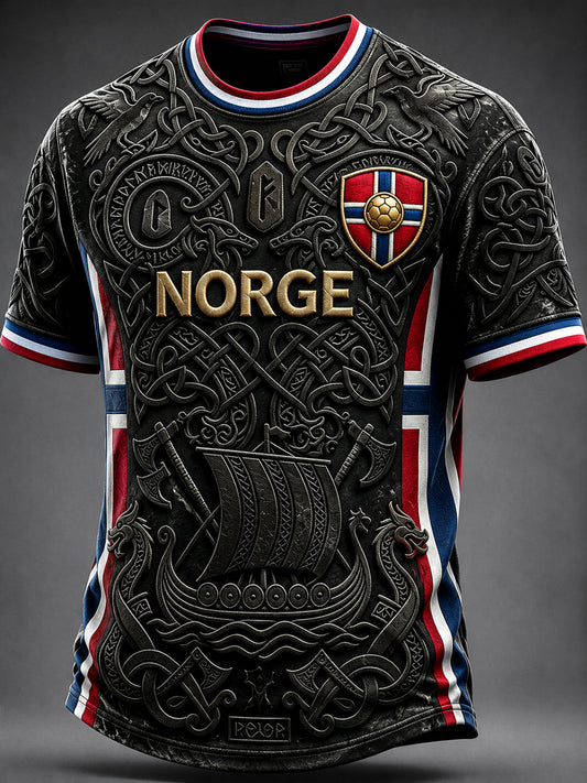 Men's Norway Football Viking Inspired Art Print Short Sleeves T-shirt