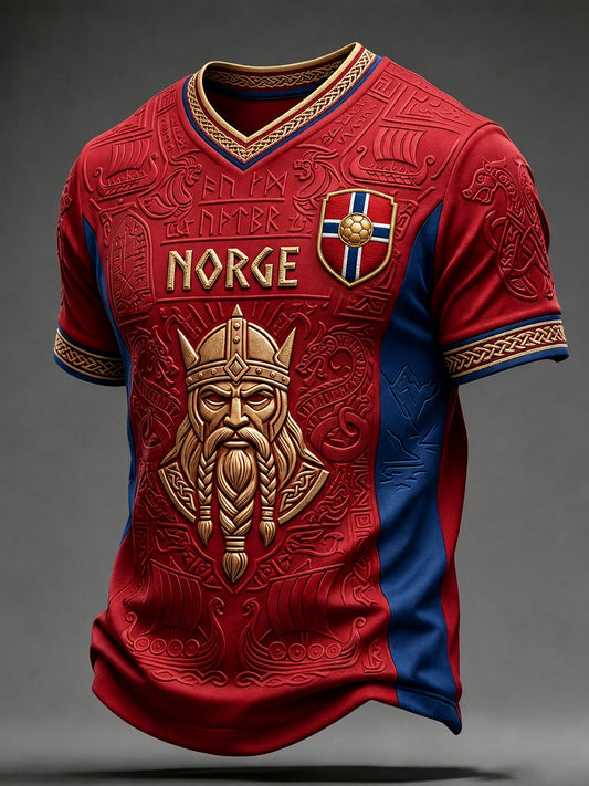 Men's Viking Inspired Pattern Print Norway Football Fan V-neck T-shirt