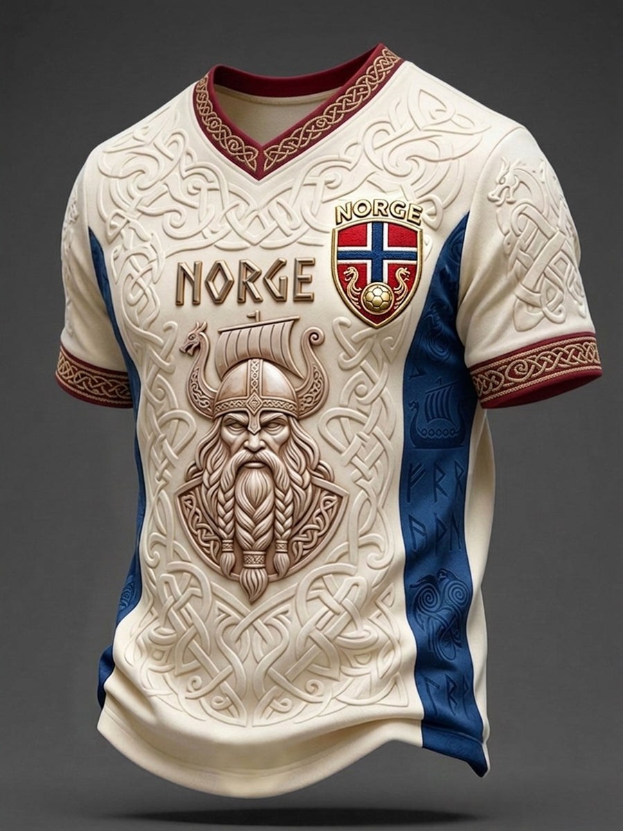 Men's Norway Football Viking INspired Art Print V-neck T-shirt