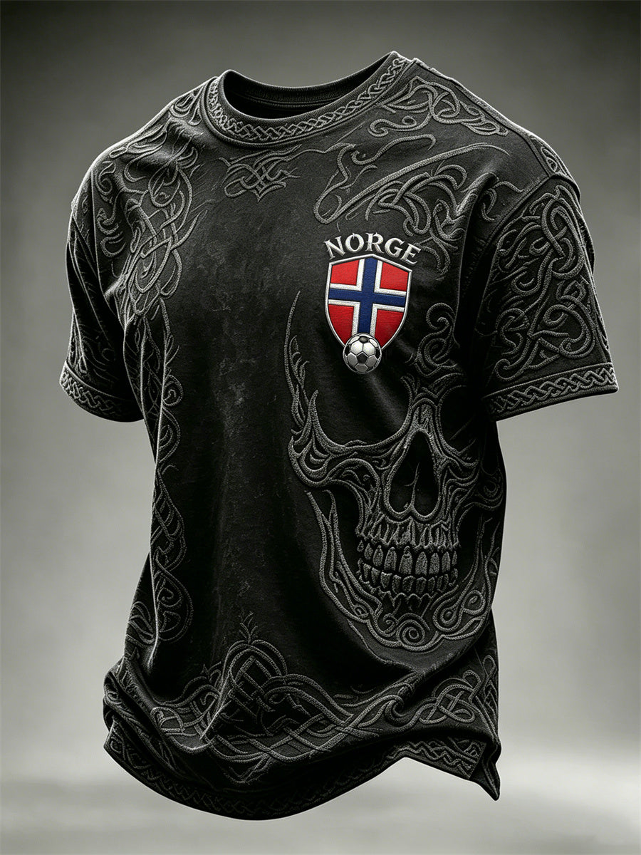 Men's Norway Football Viking Skull Celtic Knot Print short sleeves t-shirt