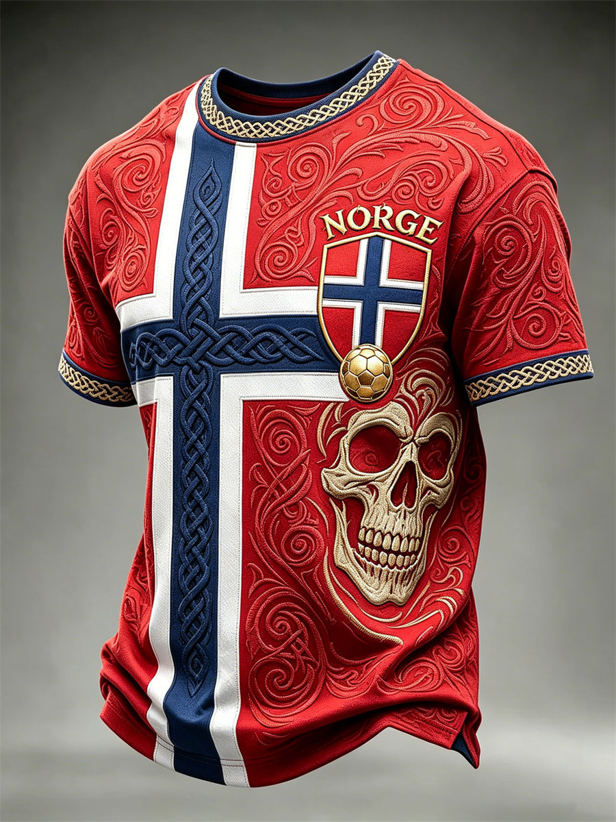 Men's Norway Football Viking Skull Celtic Knot Flag Print short sleeves t-shirt