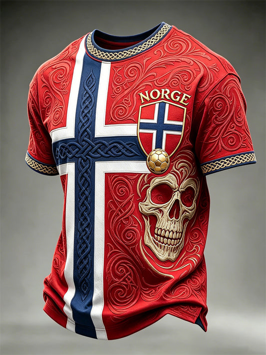 Men's Norway Football Viking Skull Celtic Knot Flag Print short sleeves t-shirt