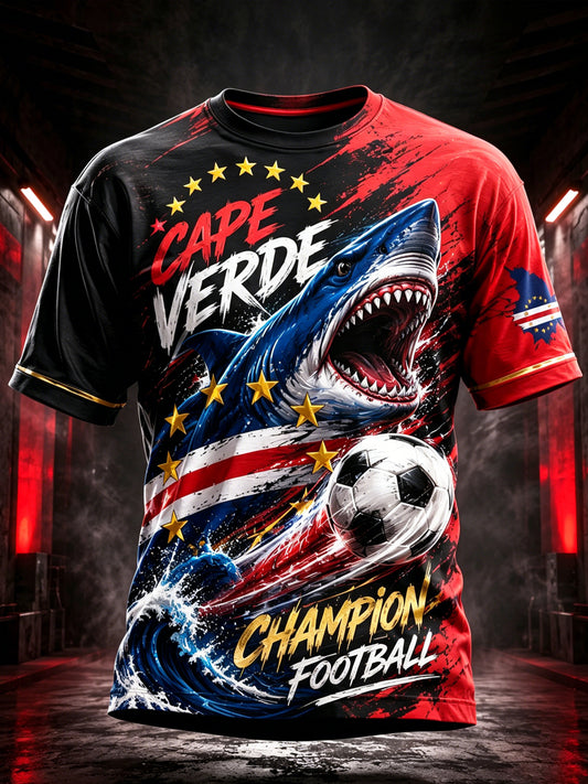 Men's Cape Verde Football Match Cheerleading Art Print T-Shirt