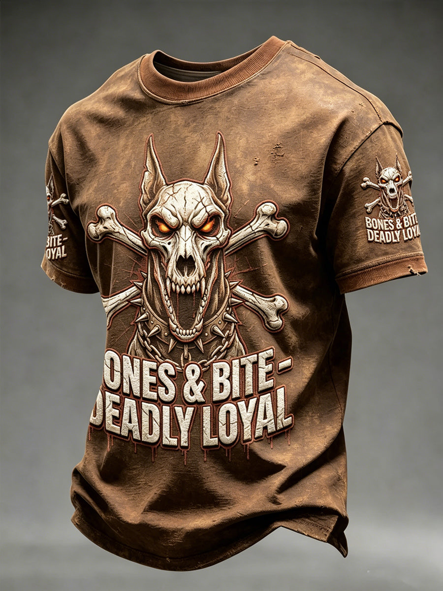 Men's Dark Animal Printed Vintage Fashion Loose Short Sleeve T-Shirt